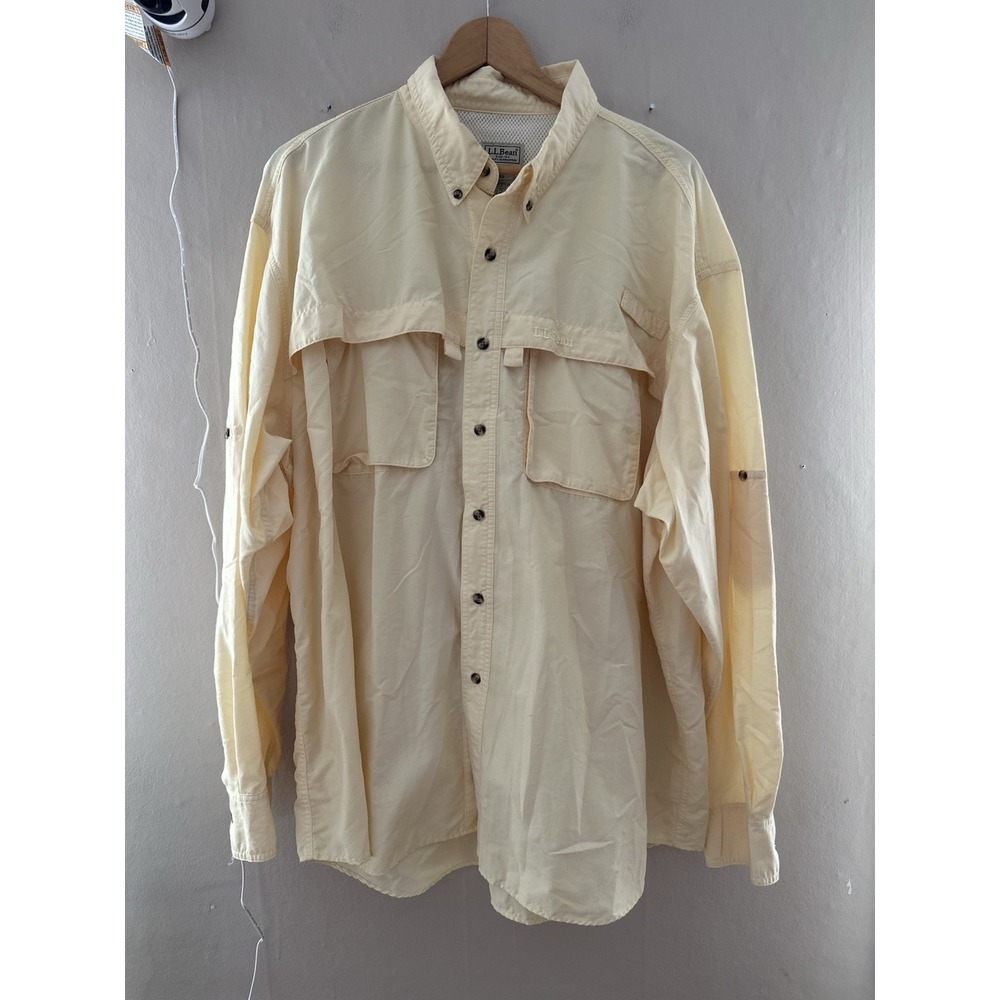 LL Bean Mens Fishing Utility Vented Button Down Shirt Size XXL‎ Yellow Gorpcore